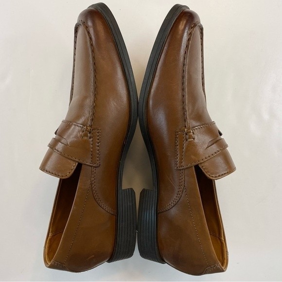 CLARKS TILDEN WAY PENNY LOAFER Size 11 Brown Camel Leather Slip on main image 8
